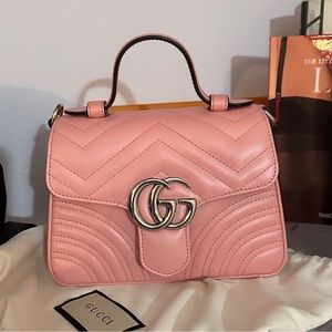 Gucci Mini Marmont Top Handle bag with strap pastel pink